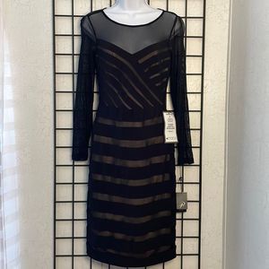 Adrianna Papell - Women's Illusion Banded Sheath Black Dress Size | Size 2